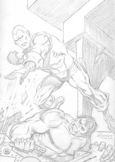 Iron Man vs. the Hulk, pencils by comics artist George Tuska