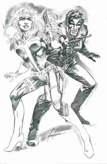 Silver Sable and Jon Sable, pencils by comics artist Mike Grell