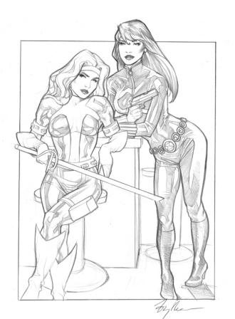 Silver Sable and Black Widow, pencils by Ty Romsa