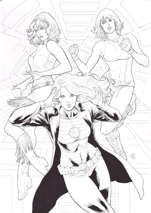 Beautiful Dreamer, Jean Grey, and Ultragirl, pencils and inks by Carlos Rafael